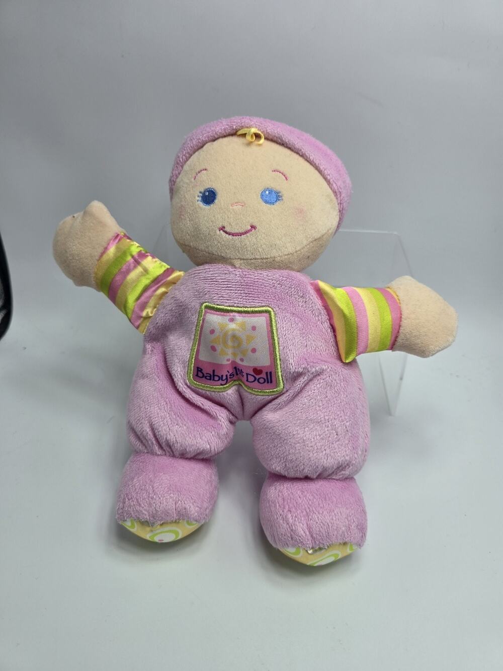 Fisher Price Pink Baby's First Doll Stuffed Plush Baby Rattle Security Lovey 10"